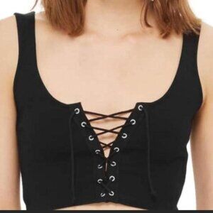 Topshop Tank Cropped Lace Up Corset Style Silver Rivet Rock Grunge Goth Black 2